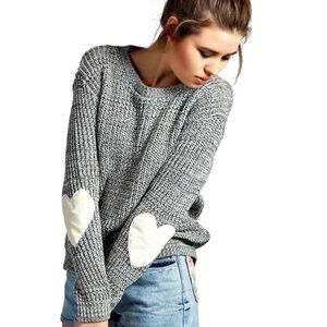 Gray Sweater with White Heart Elbow Patches